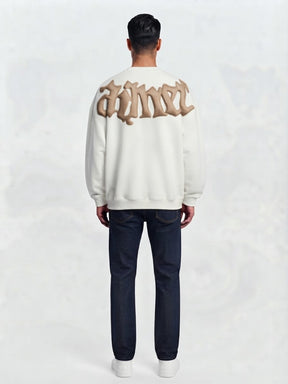 DISCLAIMER Felpa Oversize Girocollo Beige Panna Frontale Beige a Contrasto