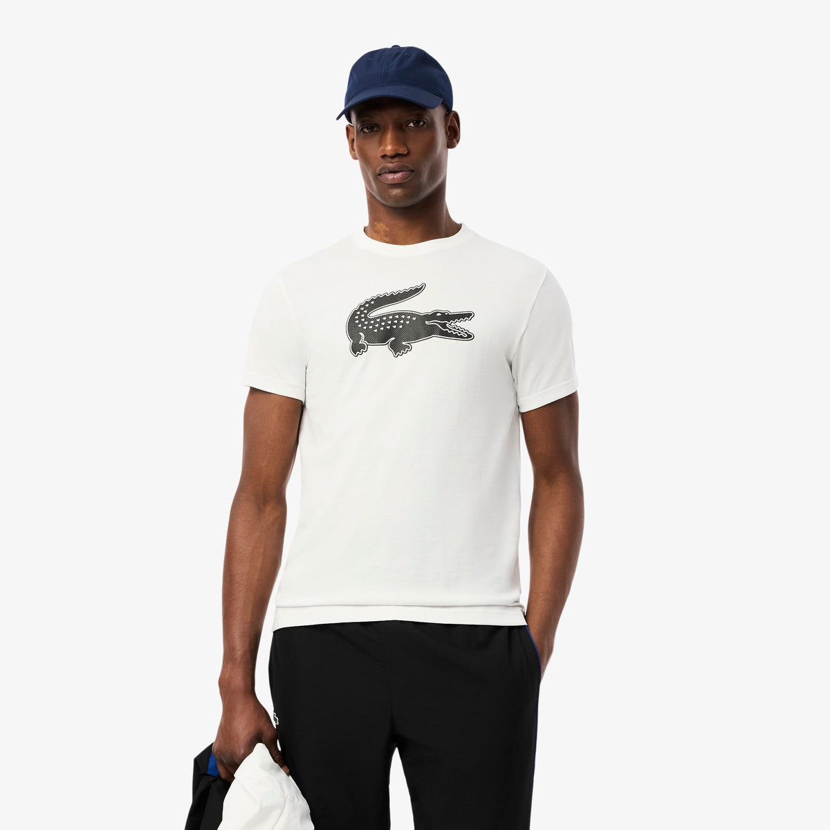 LACOSTE T-Shirt con Maxi Logo Centrale in Cotone Bianco