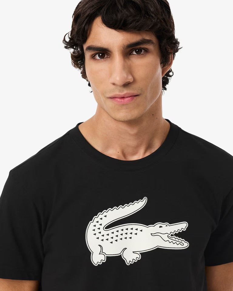 LACOSTE T-Shirt Logo Centrale Nera e Bianca