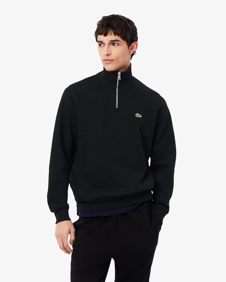 LACOSTE Felpa Interlock Collo Alto Mezza Zip Nera