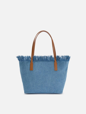 SAINT BARTH BORSA SHOPPER CITY MEDIUM IN TESSUTO DENIM CON FRANGE