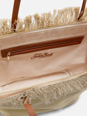 SAINT BARTH BORSA CITY REGULAR IN CANVAS BEIGE CON FRANGE