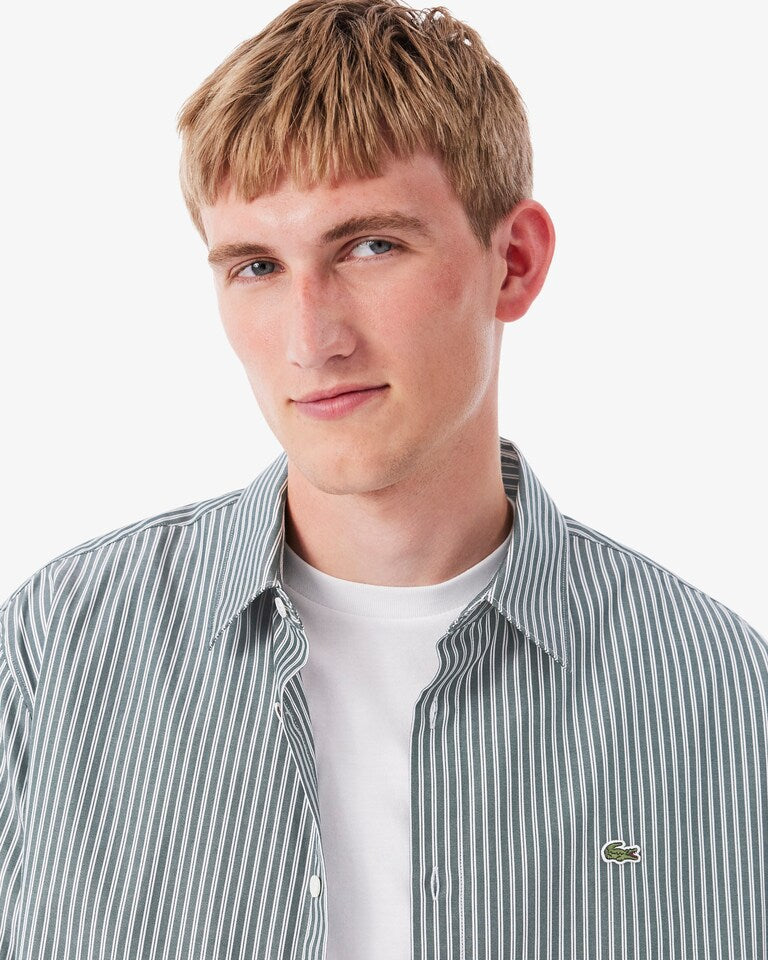 LACOSTE Camicia Regular Fit A Righe Verde/Bianco
