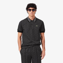 LACOSTE Polo Linea Monogram in Tessuto Jacquard Nera