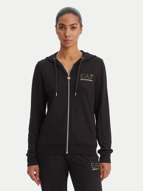 EMPORIO ARMANI TUTA NERA E ORO CON ZIP IN COTONE DONNA