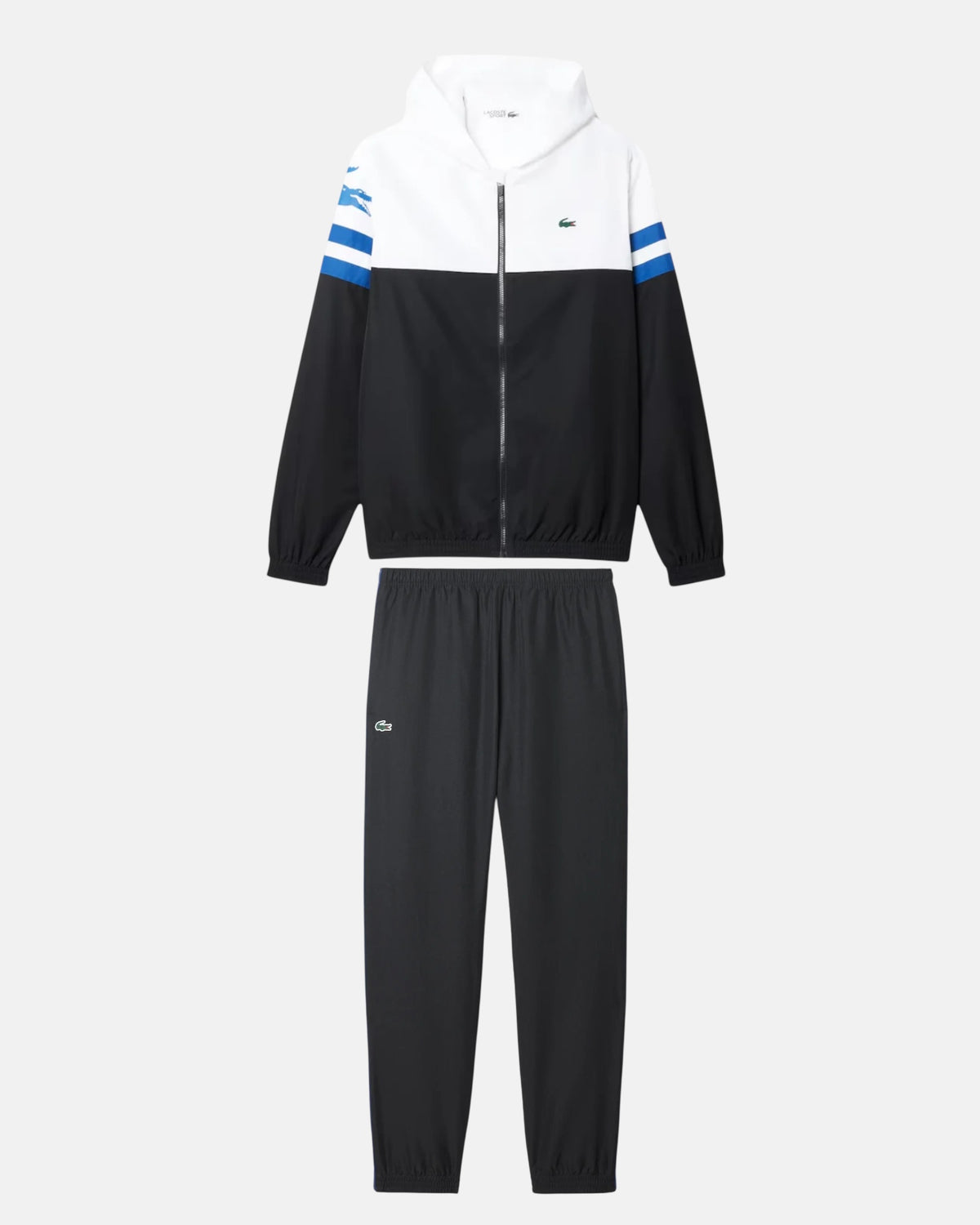 LACOSTE Tuta Leggera In Microfibra Con Zip e Logo Laterale Bianca/Nera/Blu