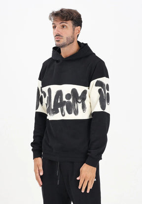 DISCLAIMER Felpa Con Cappuccio Logo Centrale Nera e Panna