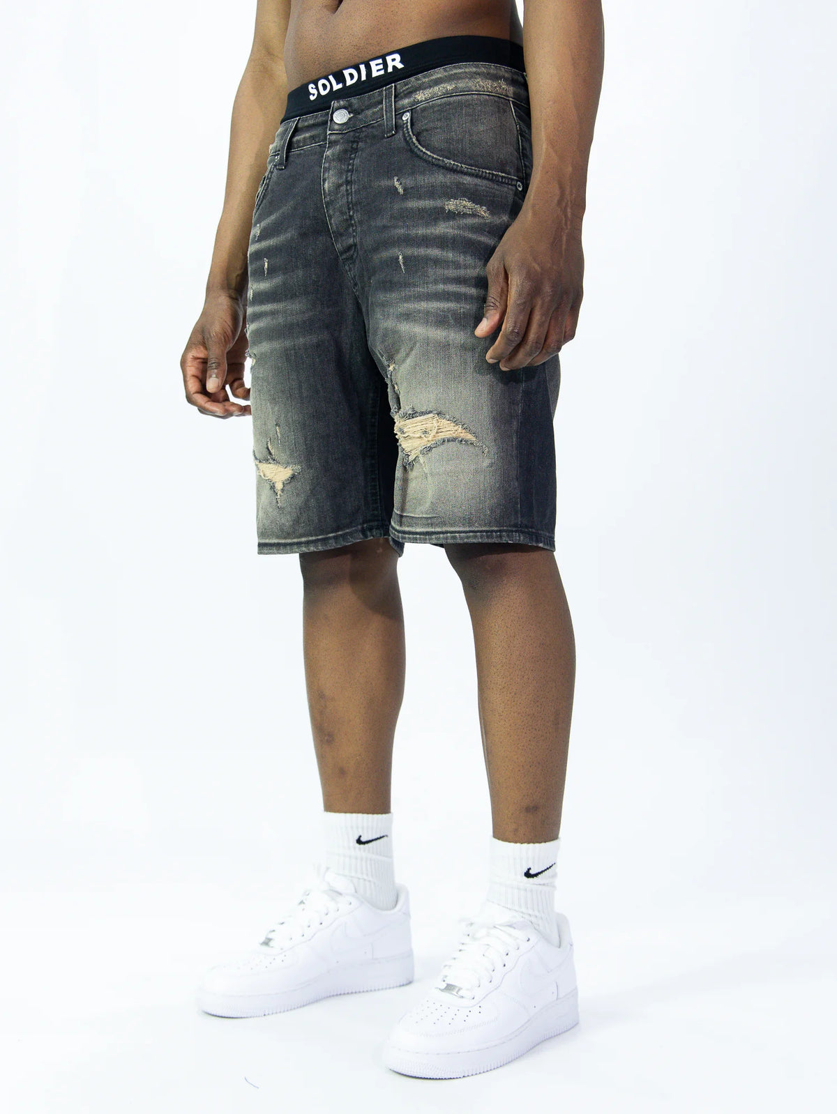 SOLDIER Bermuda Jeans Sabbiato In Denim Grigio Scuro