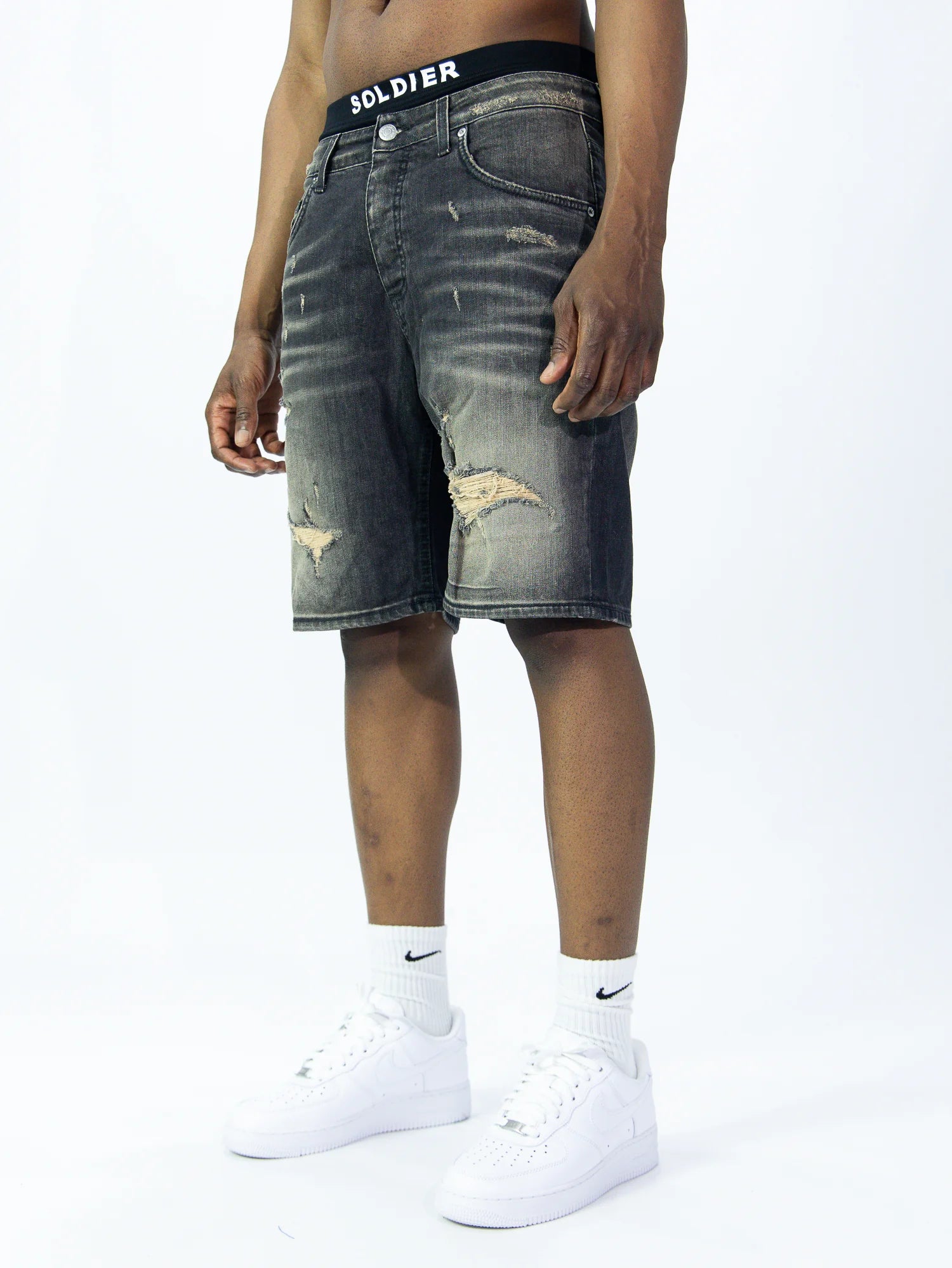 SOLDIER Bermuda Jeans Sabbiato In Denim Grigio Scuro