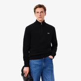 LACOSTE Maglioncino Mezza Zip Basic in 100% Lana Cardata Nero