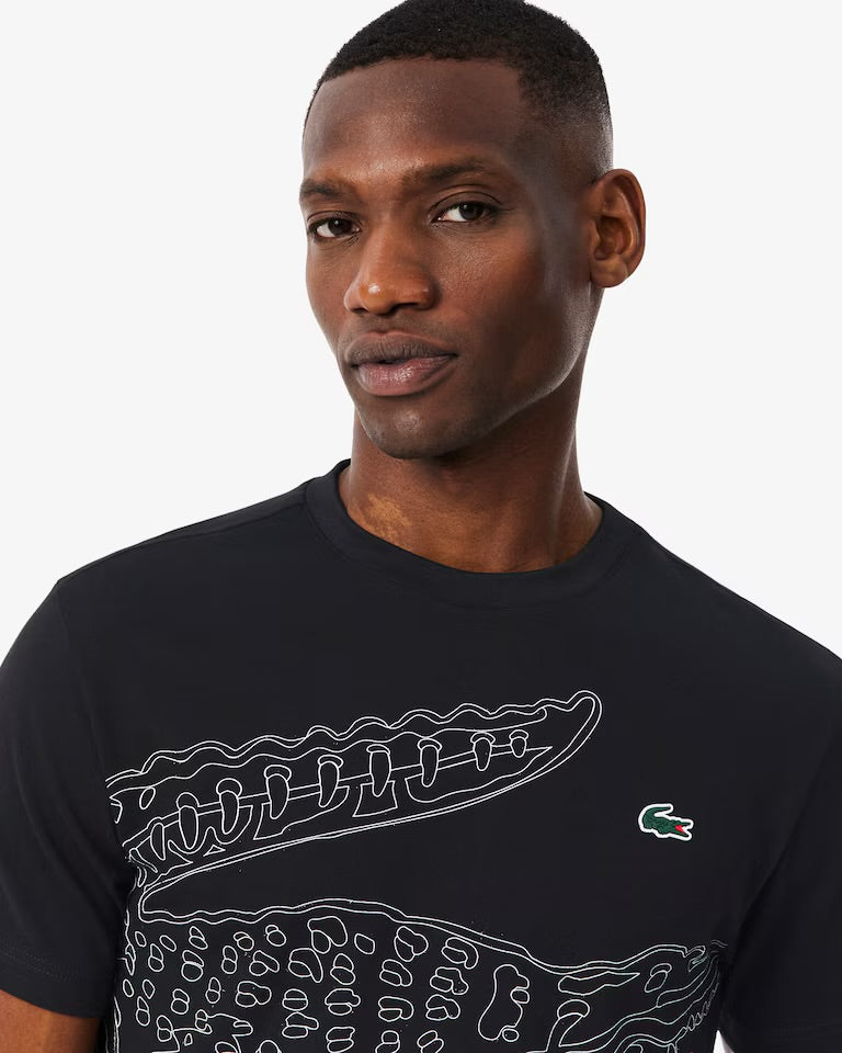 LACOSTE T-Shirt Ultra Dry Stampa Coccodrillo Nera/Bianca