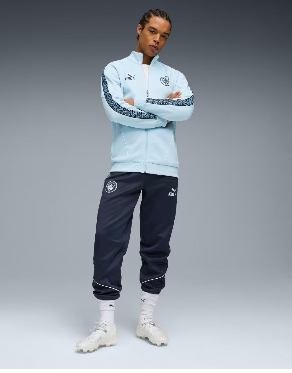 PUMA Tuta Manchester City Acetata Con Zip Blu/Azzurra