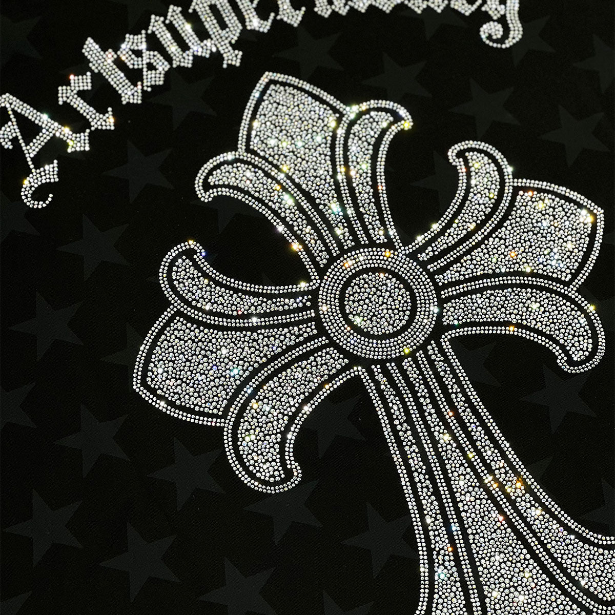 ART SUPER MONEY Long Sleeve Deep Gothic Con Stampa e Strass Fronte Retro Con Stampa Star Nera