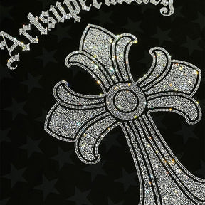 ART SUPER MONEY Long Sleeve Deep Gothic Con Stampa e Strass Fronte Retro Con Stampa Star Nera
