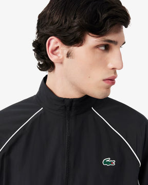 LACOSTE Tuta In Microfibra Nera Con Bordi a Contrasto Bianchi