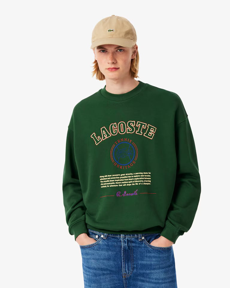 LACOSTE Felpa Girocollo con ricamo Heritage Verde