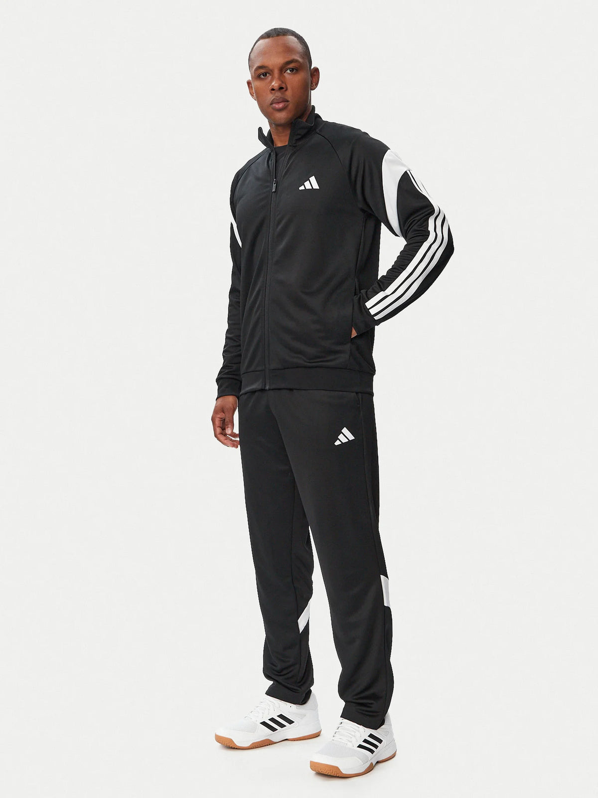 ADIDAS Tuta Acetata Teamsport Con Bande Sulle Maniche Nera/Bianca