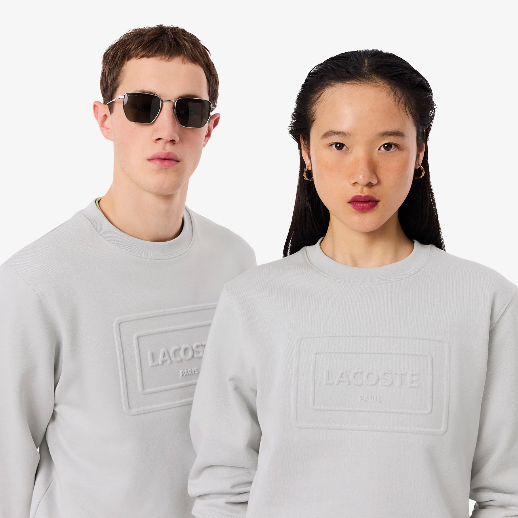 LACOSTE Felpa Con Logo In Rilievo Centrale Grigio Ghiaccio