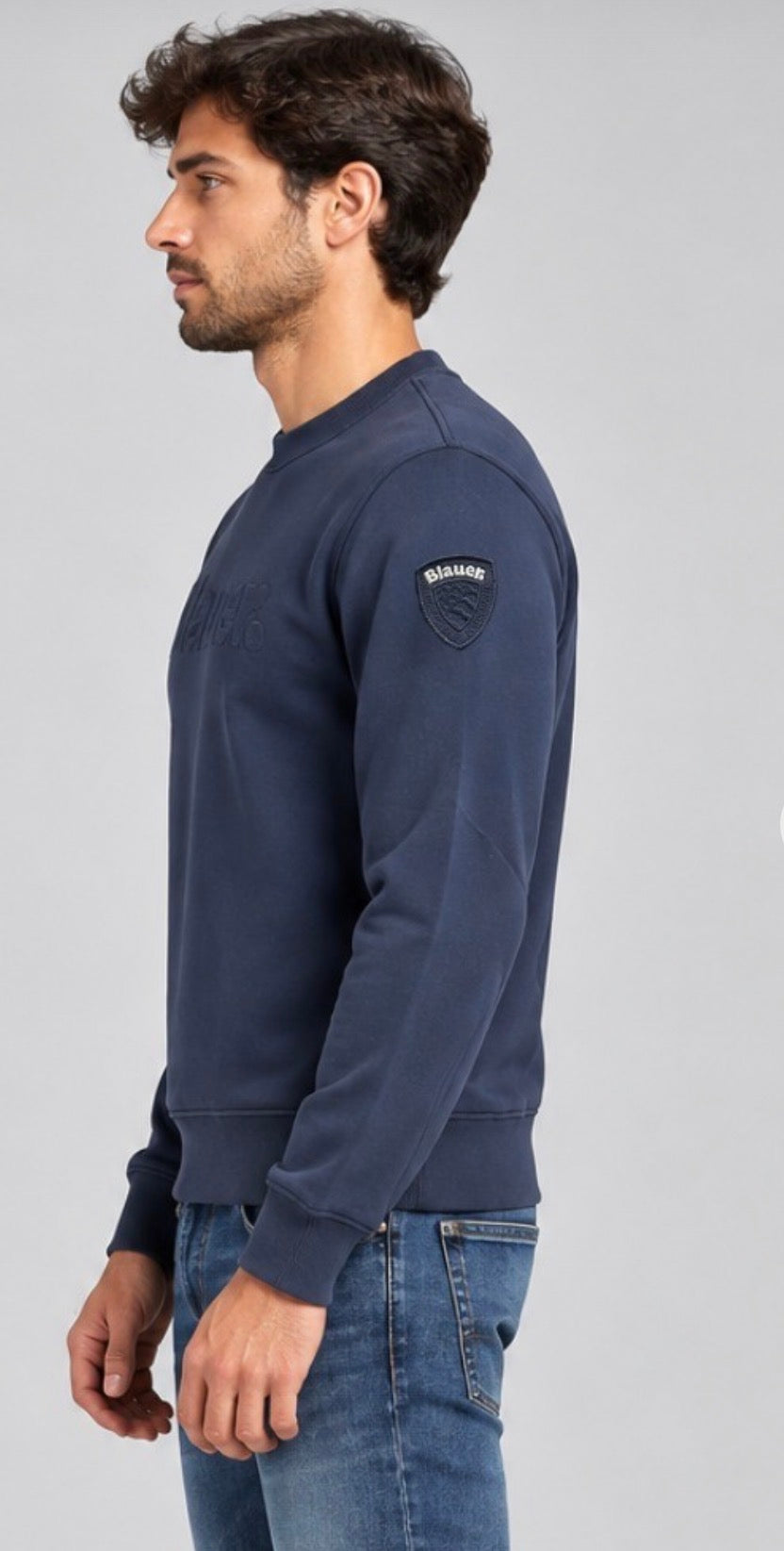 BLAUER Felpa Girocollo Con Logo Fronte e Manica Blu