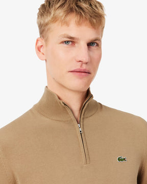 LACOSTE Pullover A Collo Alto Con Zip Mezzo Collo Beige