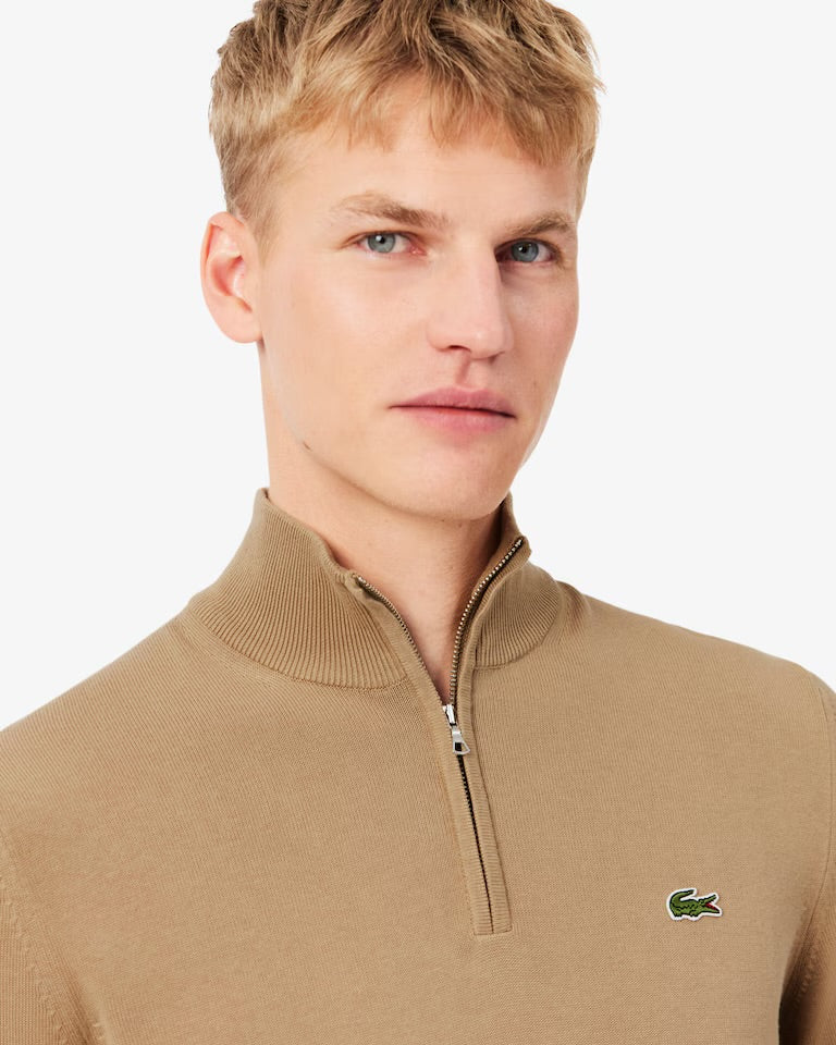 LACOSTE Pullover A Collo Alto Con Zip Mezzo Collo Beige