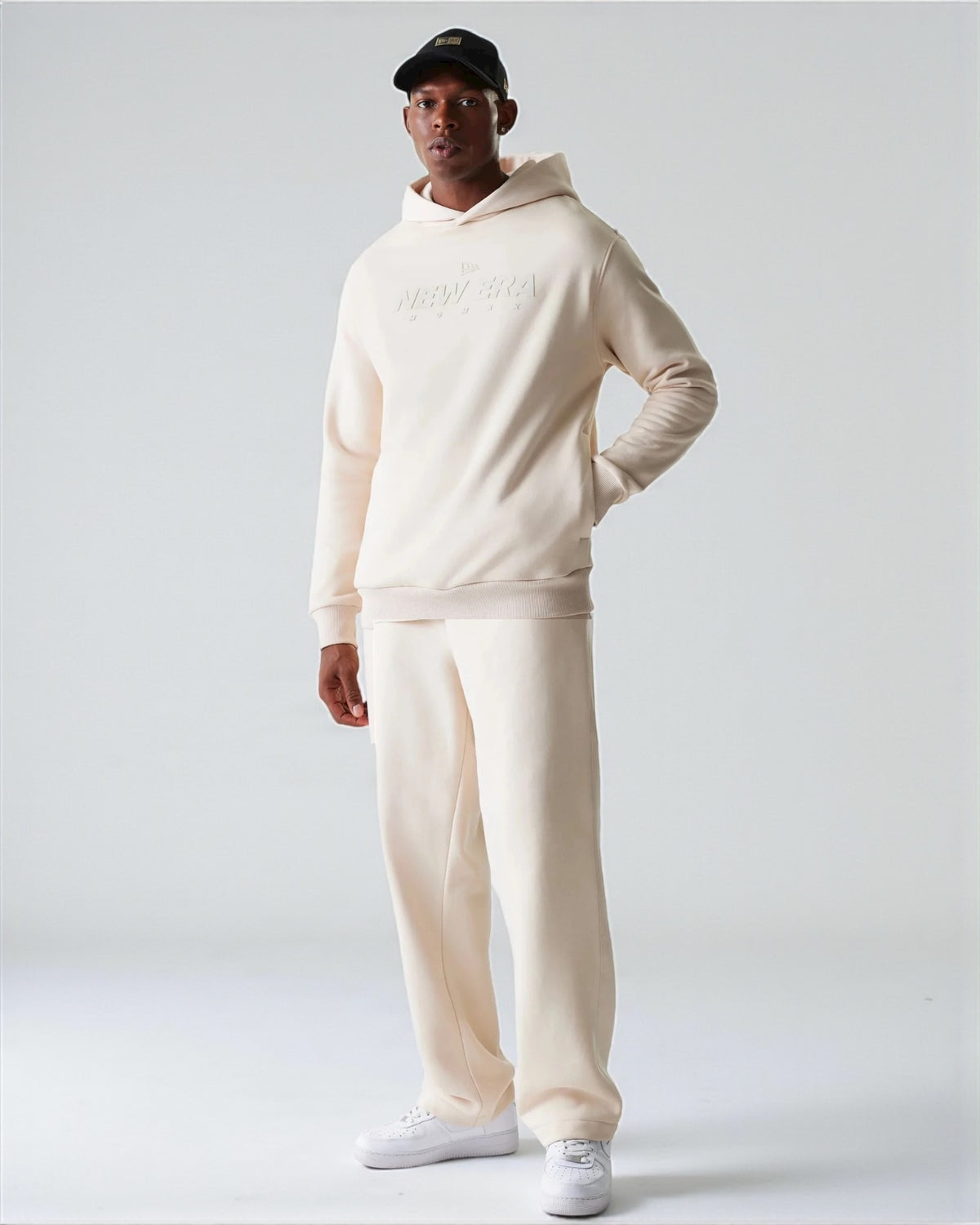 NEW ERA Tuta Felpata Con Cappuccio Pant. Fondo Largo Beige 25/26