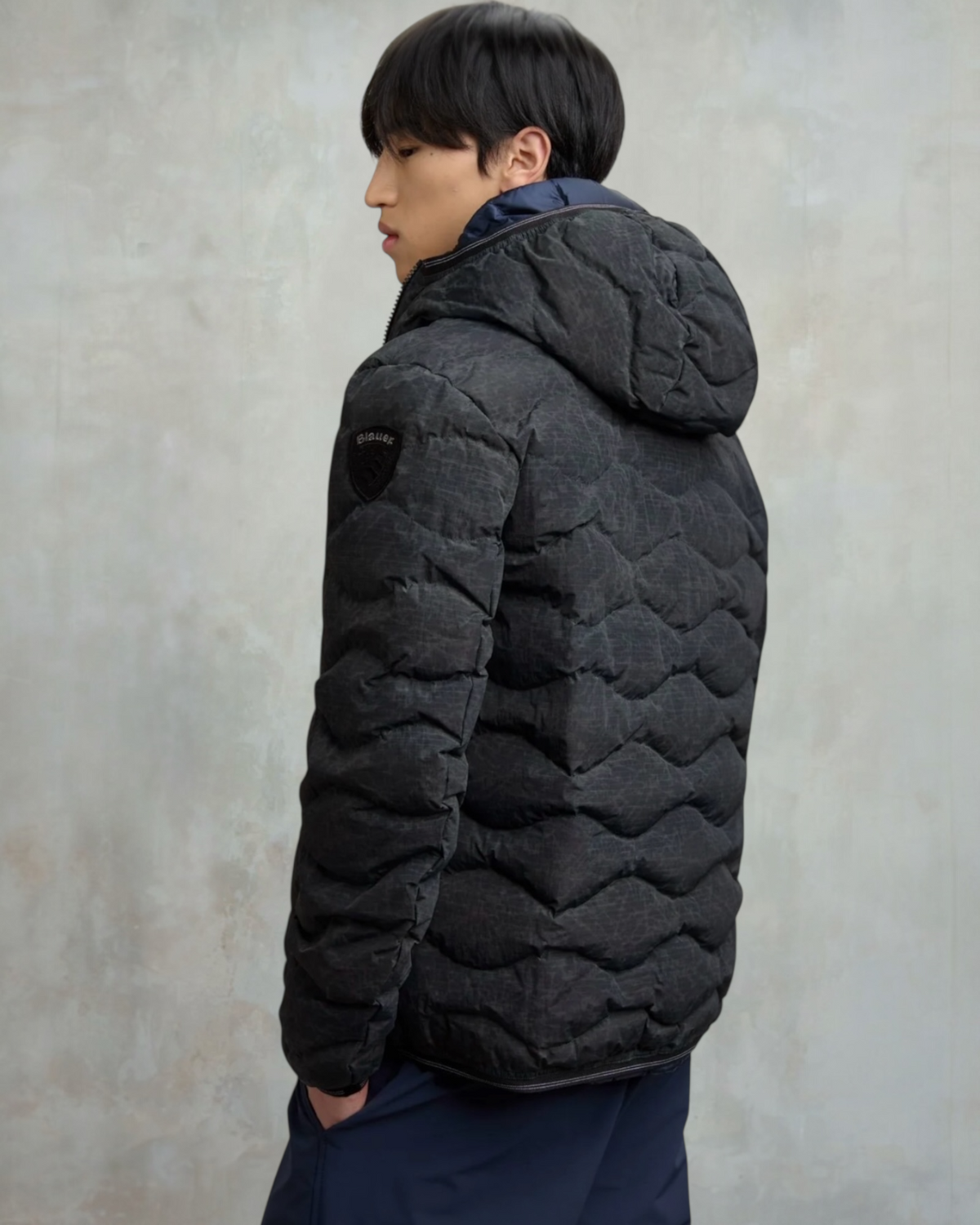 BLAUER Giubbotto Uomo Piumino Invernale Ondulato Con Fantasia a Quadretti Asfalto