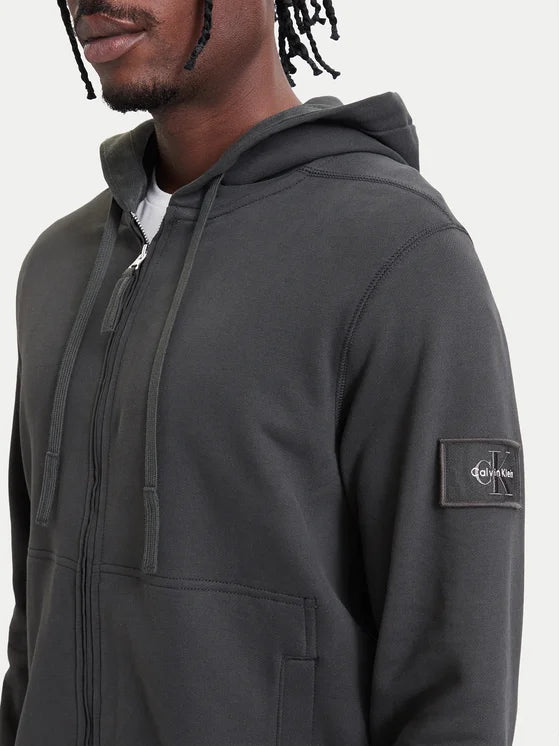 CALVIN KLEIN Felpa Con Zip e Cappuccio Grigio Antracite/Nero