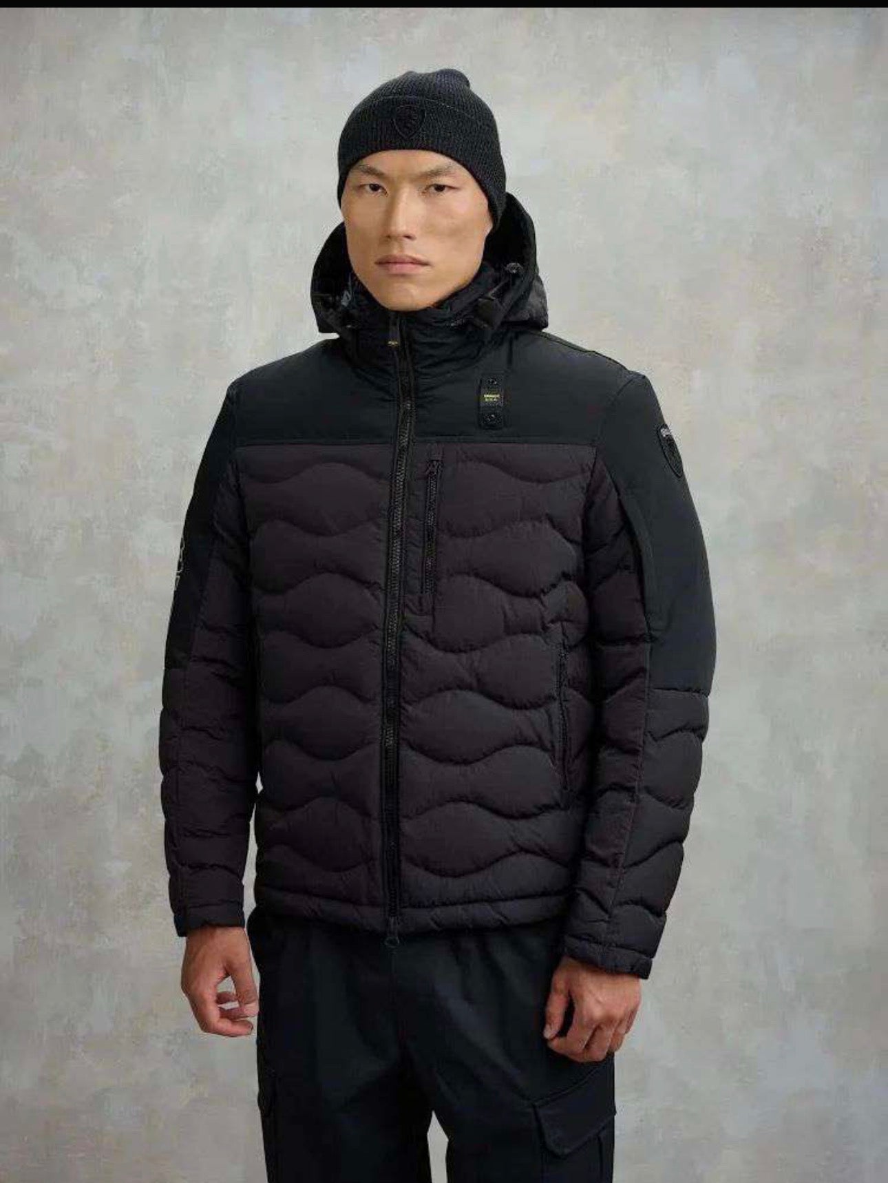 BLAUER Giubbotto Uomo Ovattato Invernale Metà Ondulato Metà Liscio Nero