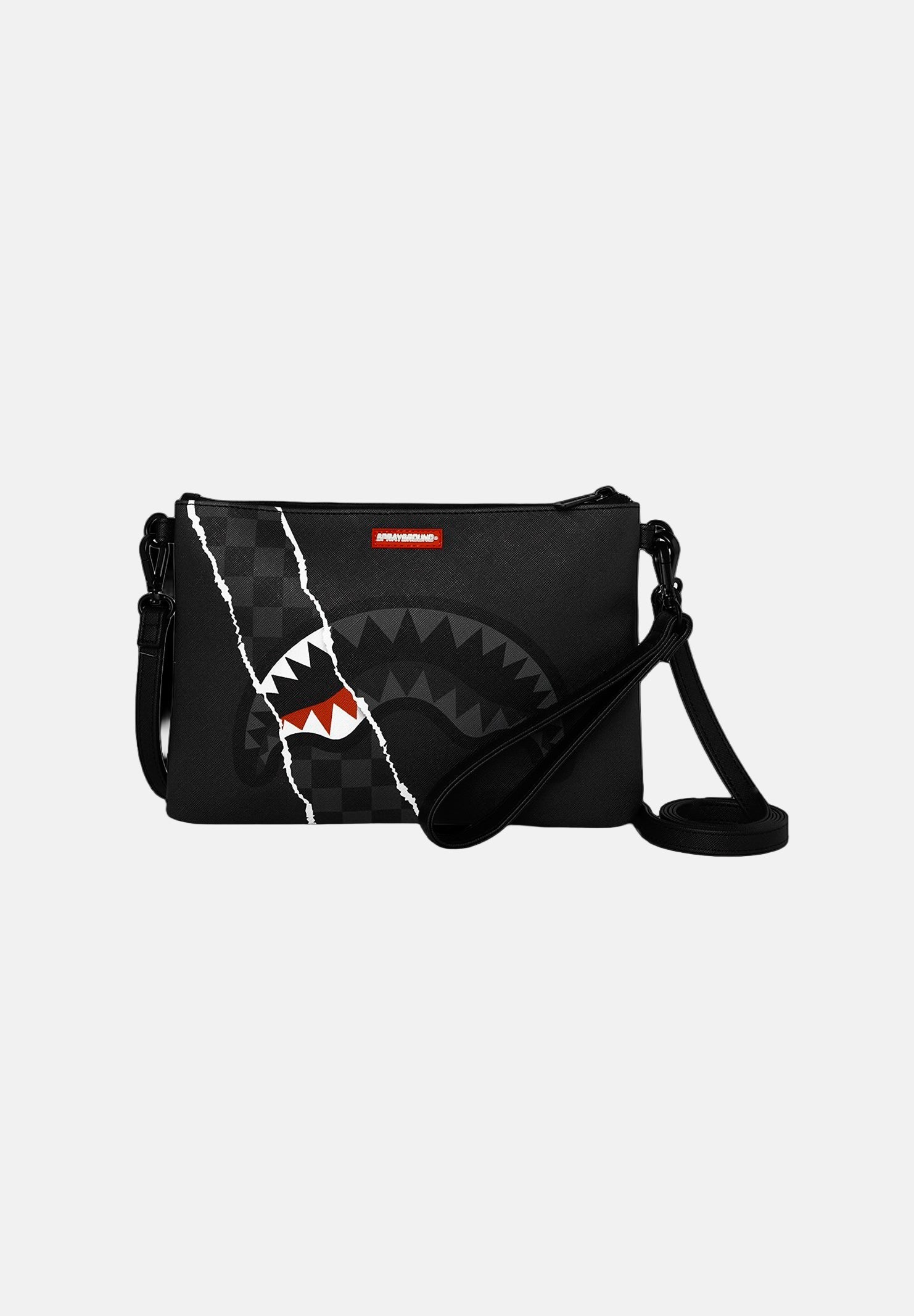 SPRAYGROUND Pochette/Tracolla RIP SHARK nera con grafica Shark Mouth strappata Nero