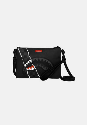 SPRAYGROUND Pochette/Tracolla RIP SHARK nera con grafica Shark Mouth strappata Nero