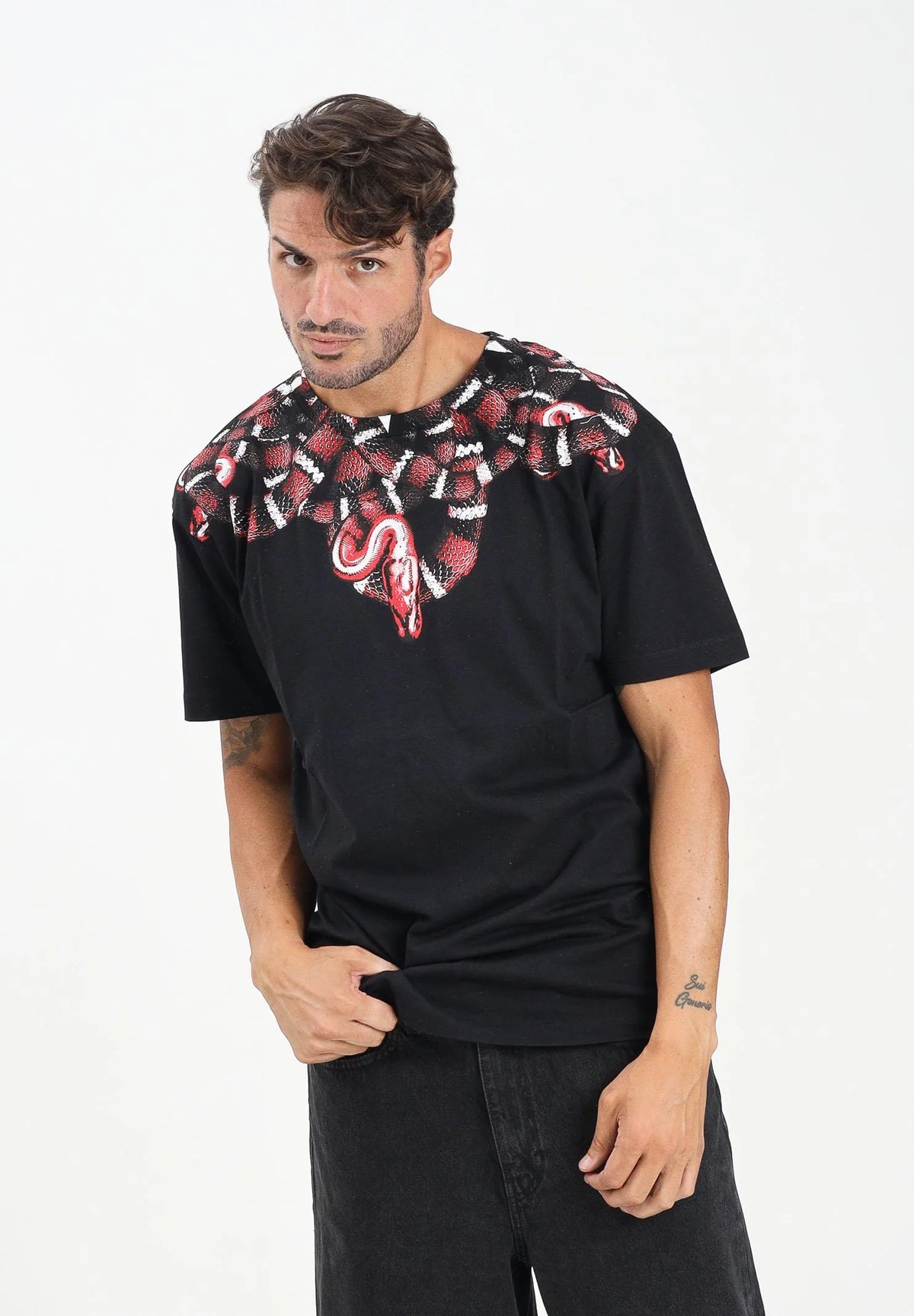 MARCELO BURLON COUNTY OF MILAN T-Shirt Con Stampa Serpente Nera/Rossa