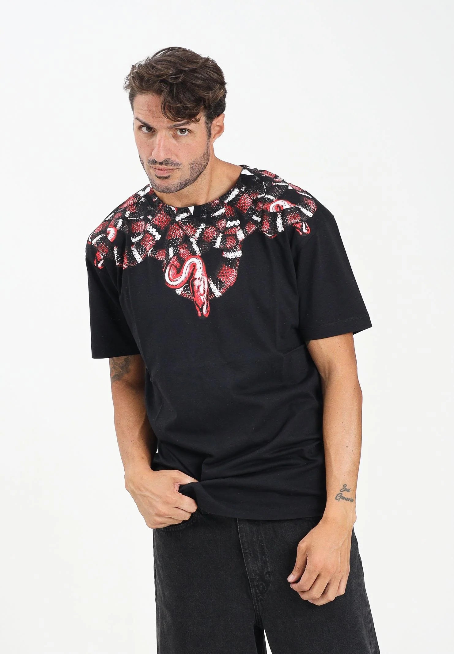 MARCELO BURLON COUNTY OF MILAN T-Shirt Con Stampa Serpente Nera/Rossa