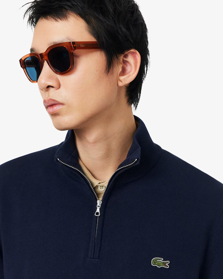 LACOSTE Pullover A Collo Alto Con Zip Mezzo Collo Blu