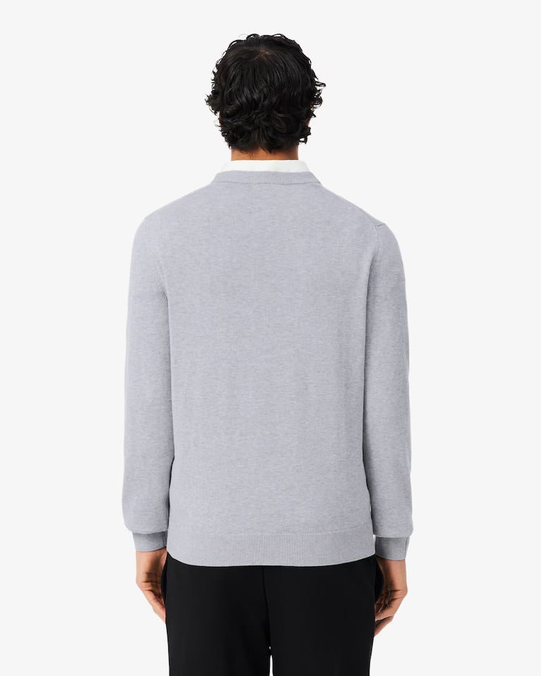 LACOSTE Pullover Girocollo Basic In Cotone Grigio