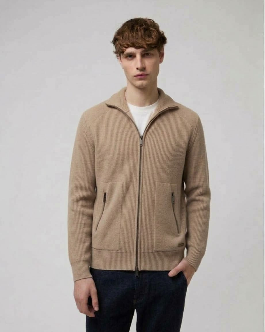 GIANNI LUPO Cardigan In Maglia Con Zip Beige