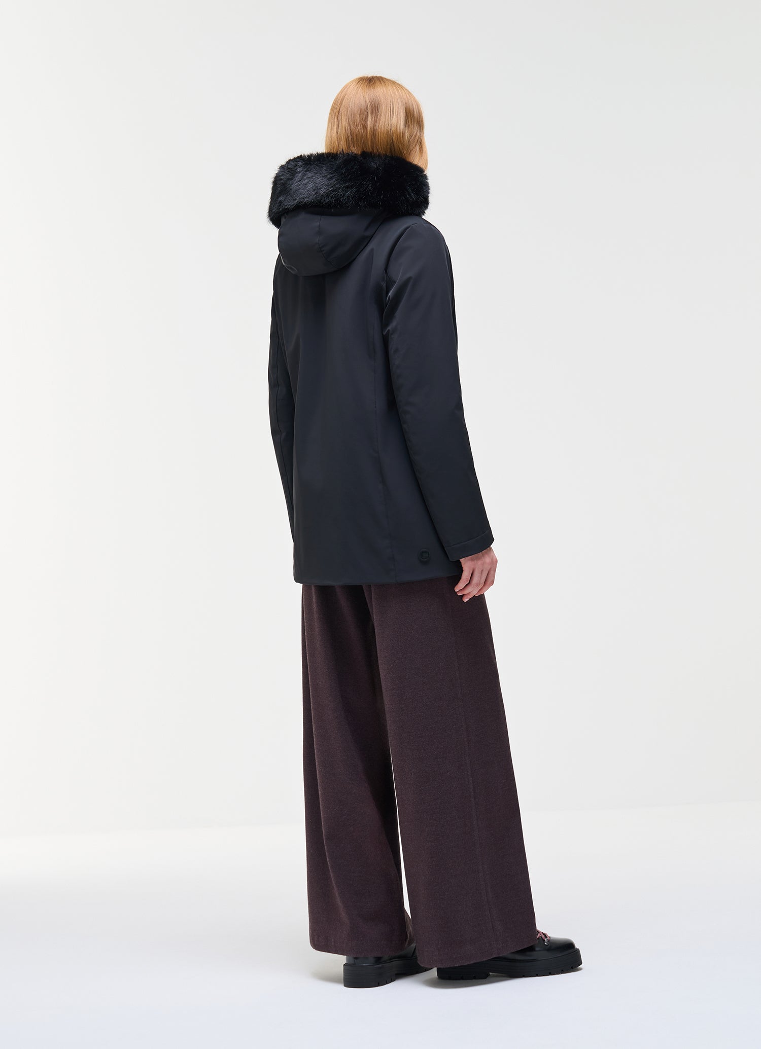 COLMAR Donna Piumino Impermeabile Lungo Con Pelliccia Nero