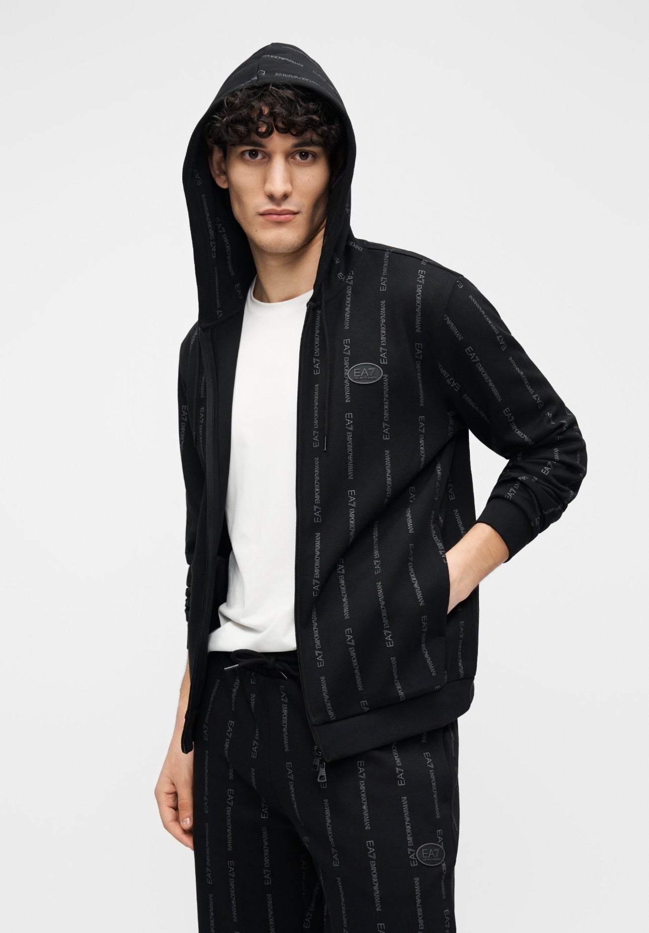 EMPORIO ARMANI Tuta In Cotone Logata Nera