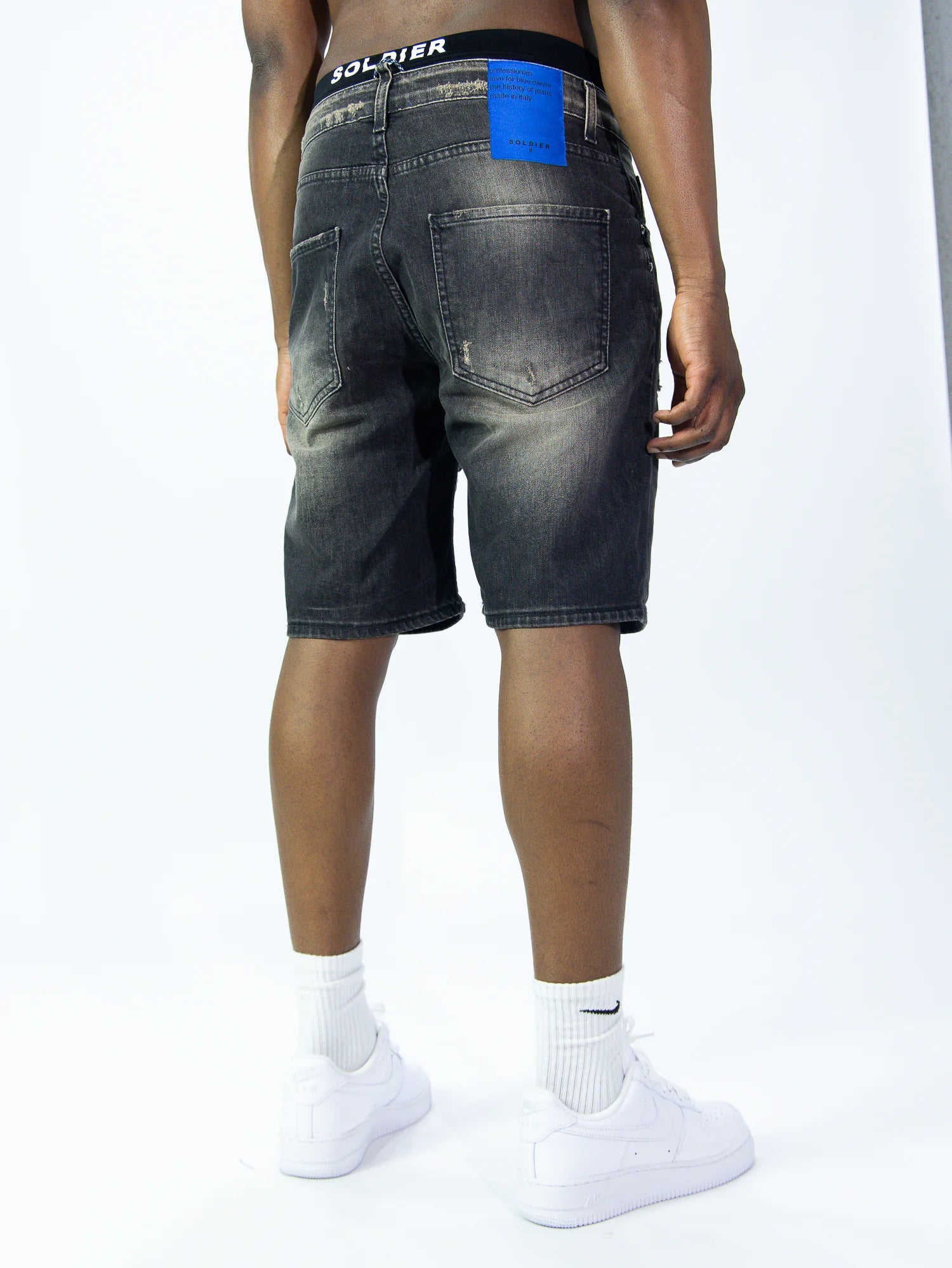 SOLDIER Bermuda Jeans Sabbiato In Denim Grigio Scuro