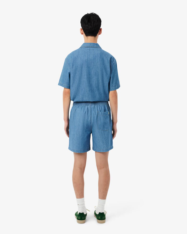 LACOSTE Coordinato Jeansato Camicia Mezze Maniche e Pantaloncino Jeansato Chiaro