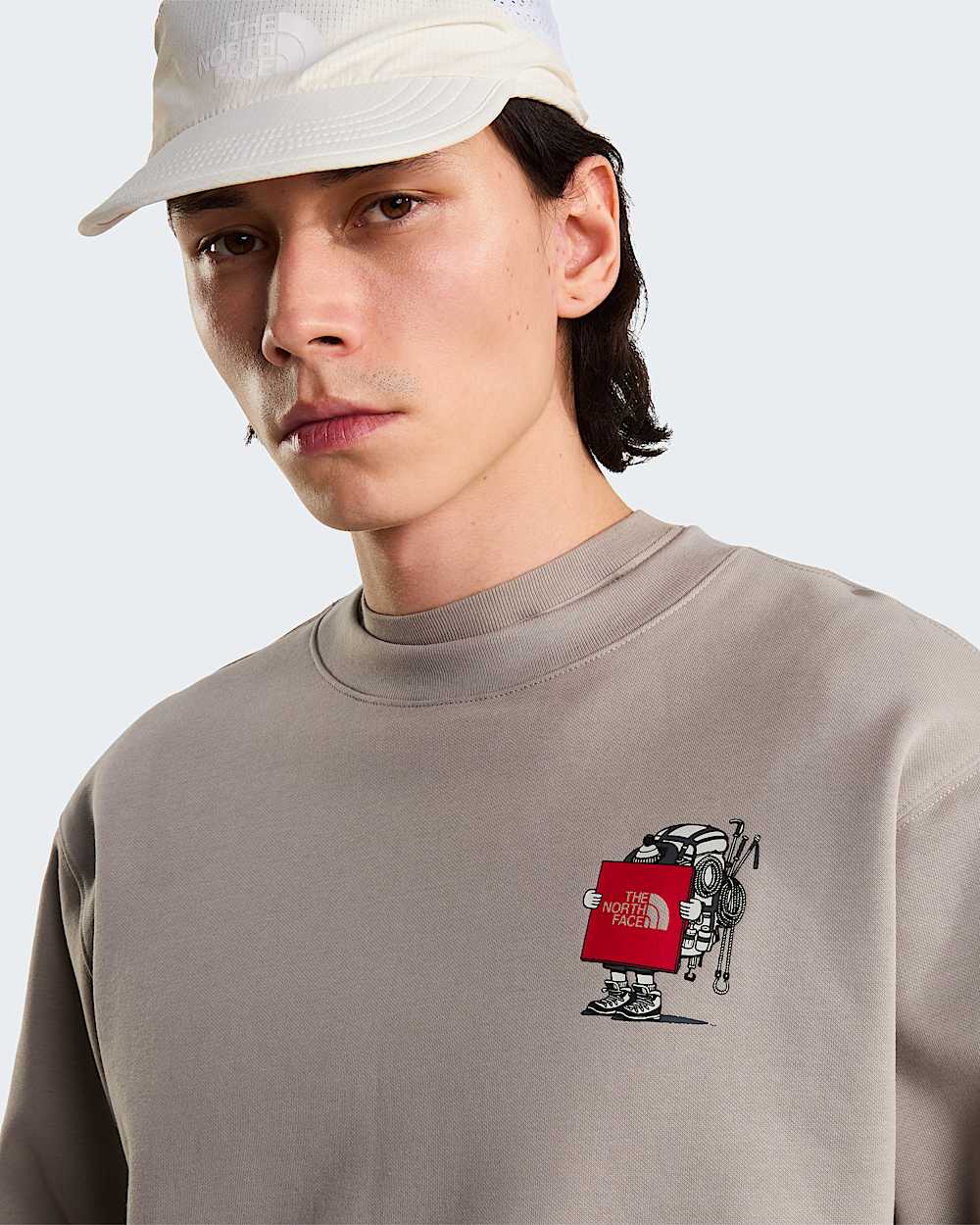 THE NORTH FACE Felpa Girocollo Con Grafica Frontale e Sul Retro Grigia/Rossa 26/27