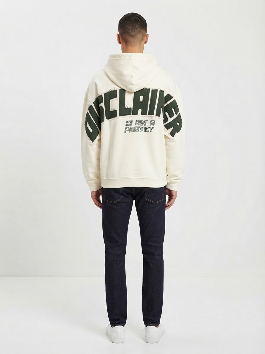 DISCLAIMER Felpa Con Cappuccio e Zip Panna Logo Retro Verde