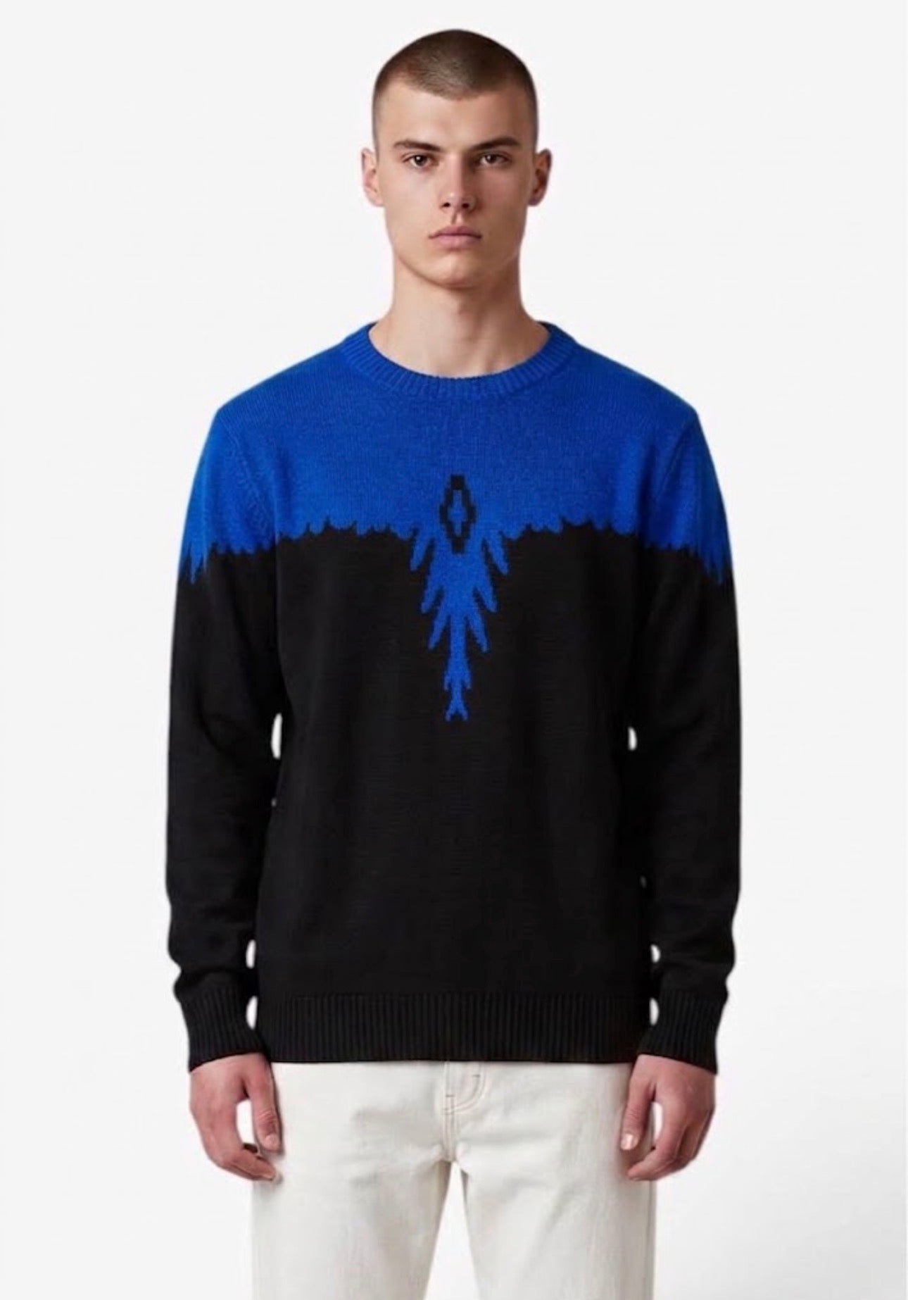 COUNTY OF MILAN Maglione Marcelo Burlon Nero Con Ali Blu Elettrico