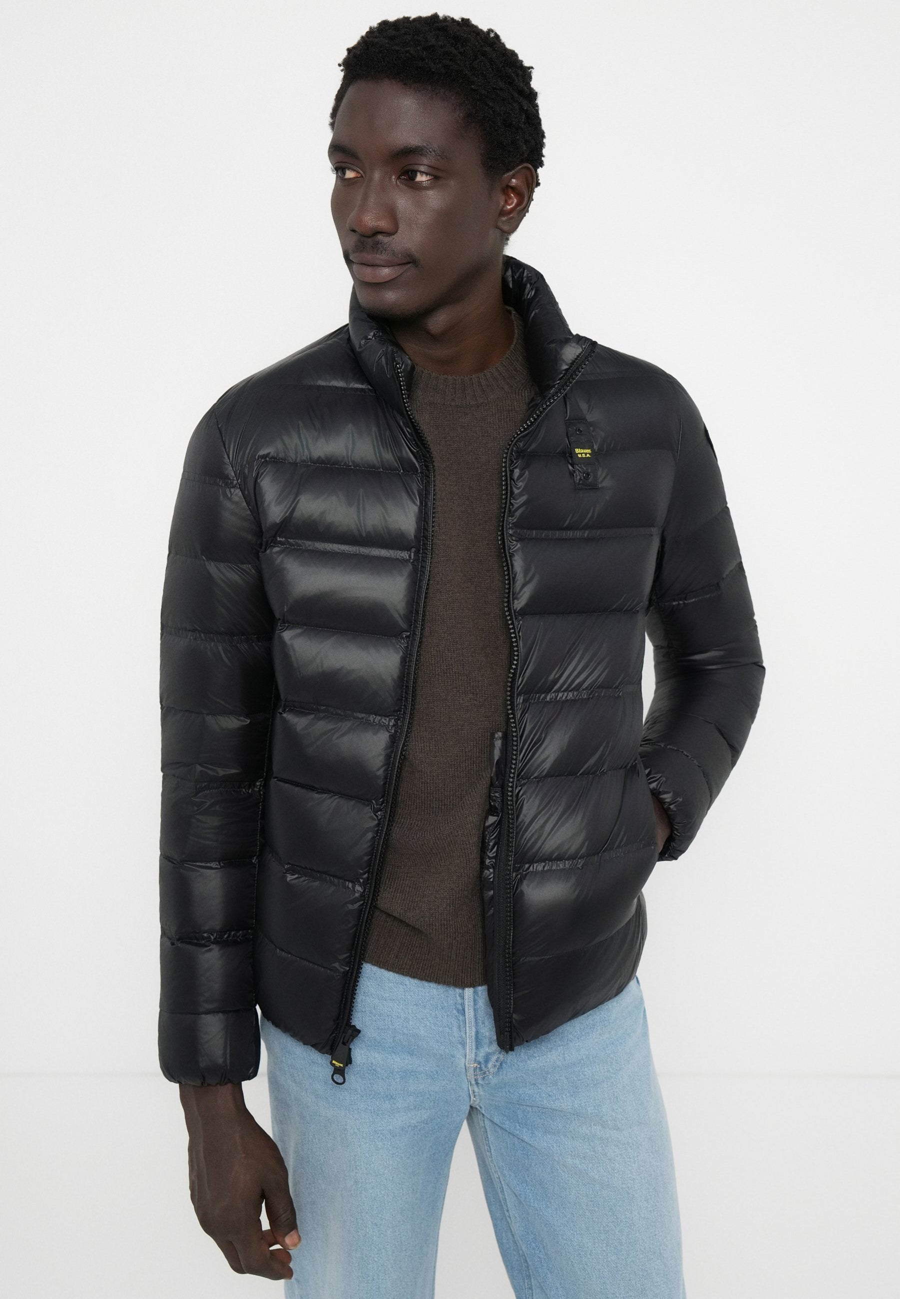 BLAUER Giubbotto Uomo Piumino Invernale Fasciato Senza Cappuccio Nero