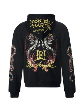 EH HARDY Felpa Con Cappuccio e Zip Con Stampe Multicolor Nera