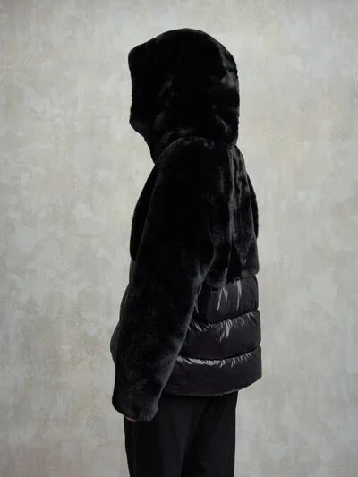 BLAUER Giubbotto Donna Ovattato Invernale Fasciato Con Pelliccia a Metà Nero