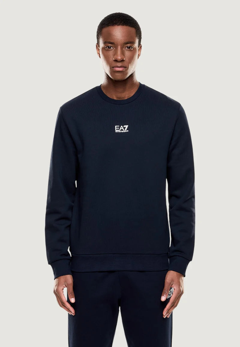 EMPORIO ARMANI Felpa Girocollo In Cotone  Blu/Bianco