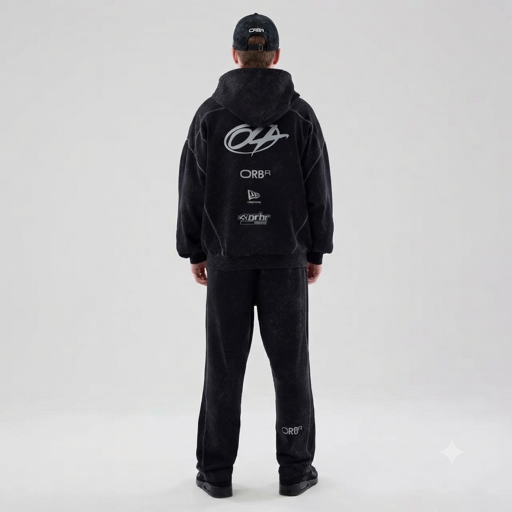 NEW ERA Oracle Redbull Tuta Completa Con Zip e Cappuccio Nero/Grigio