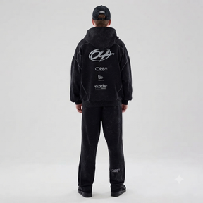 NEW ERA Oracle Redbull Tuta Completa Con Zip e Cappuccio Nero/Grigio