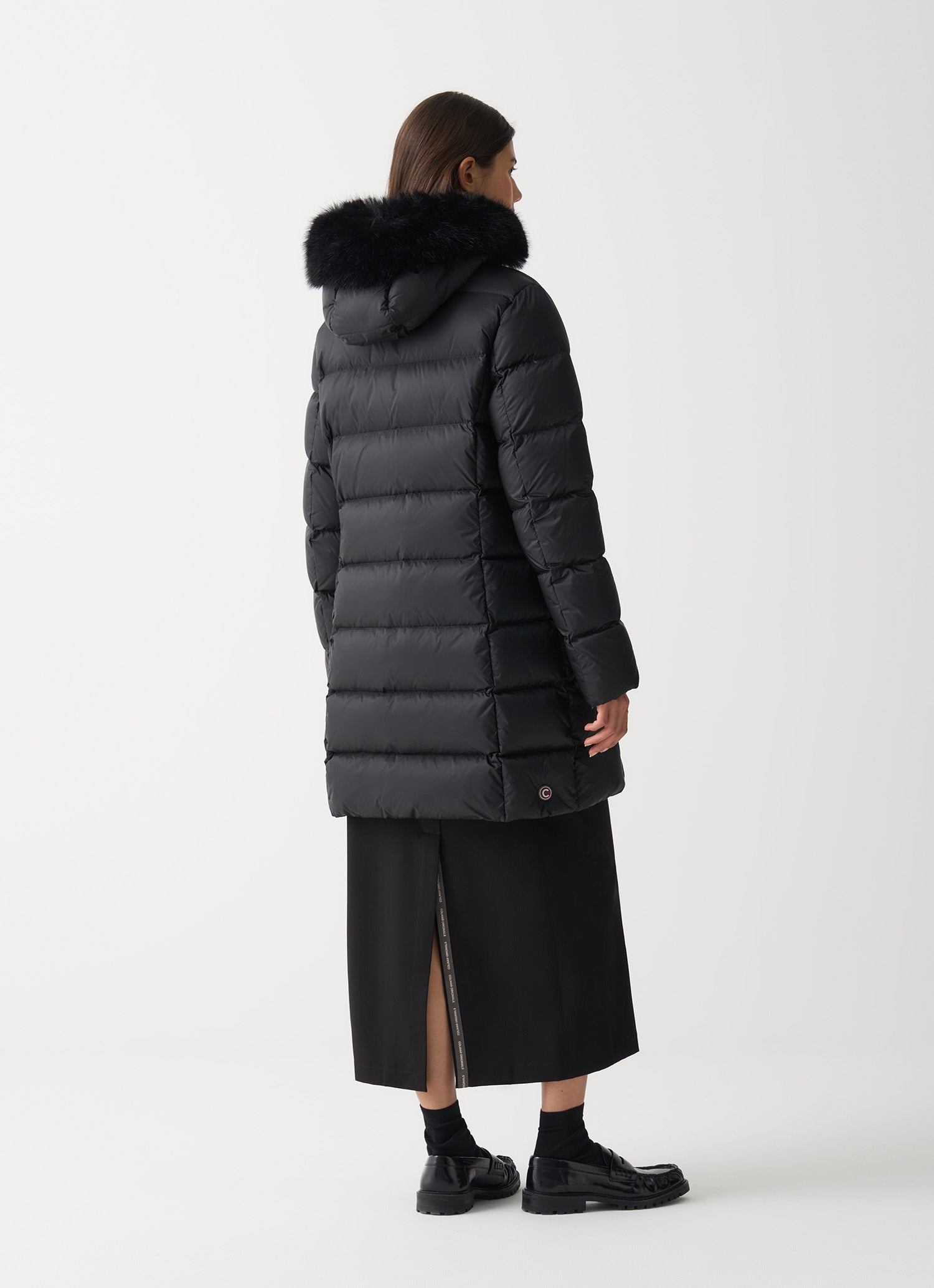 COLMAR DONNA GIUBBOTTO FASCIATO LUNGO CON PELLICCIA NERO OPACO